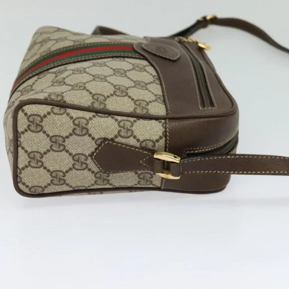 Authentic GUCCI GG Supreme Web Sherry Line Bag PVC Beige Red 001 56 0852